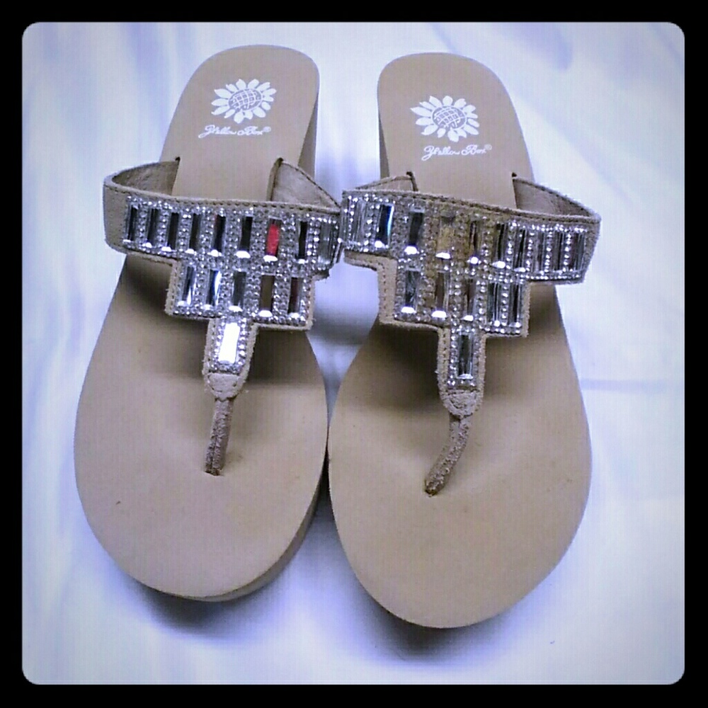 Yellow Box jeweled wedge sandals